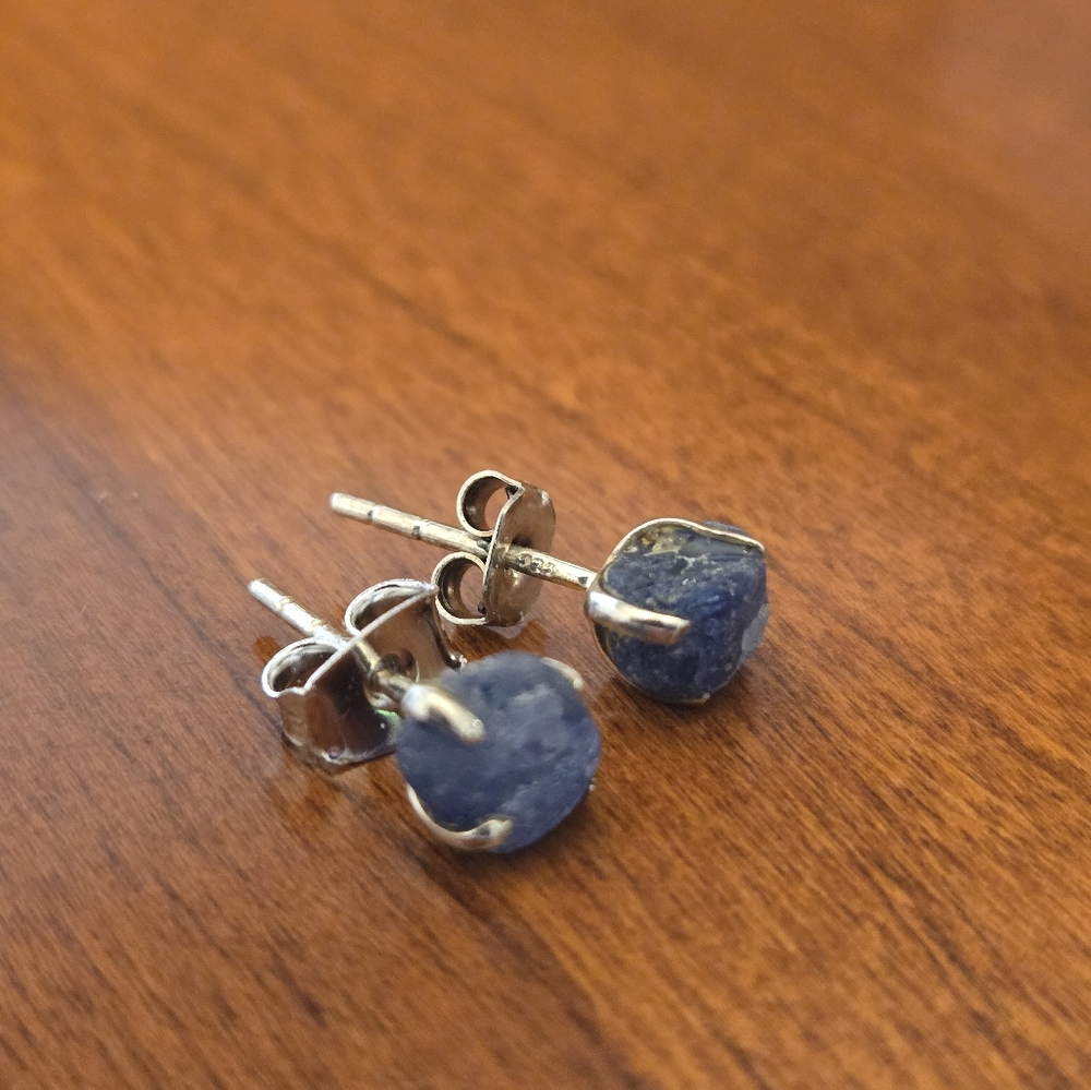 Sterling Silver Stud Earrings with Raw Sapphire